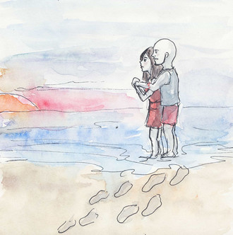 The ''Cuddlies'' looking at the sunset at the sea