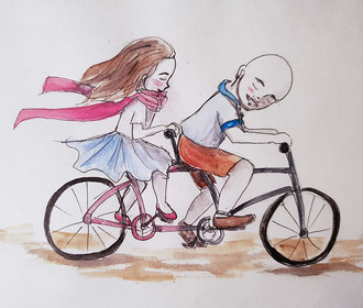 The ''Cuddlies'' riding on a tandem bike