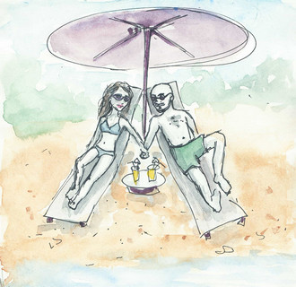 The ''Cuddlies'' lying on a beach