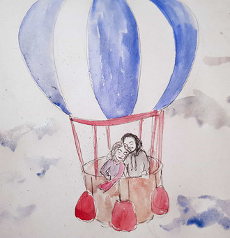 The ''Cuddlies'' riding in a hot air balloon