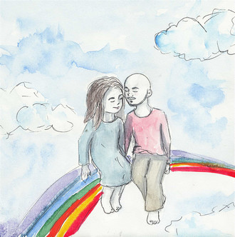 The ''Cuddlies'' sitting on a rainbow