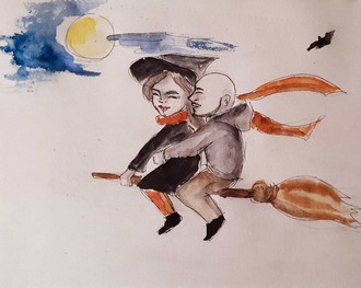 The ''Cuddlies'' riding on a broom